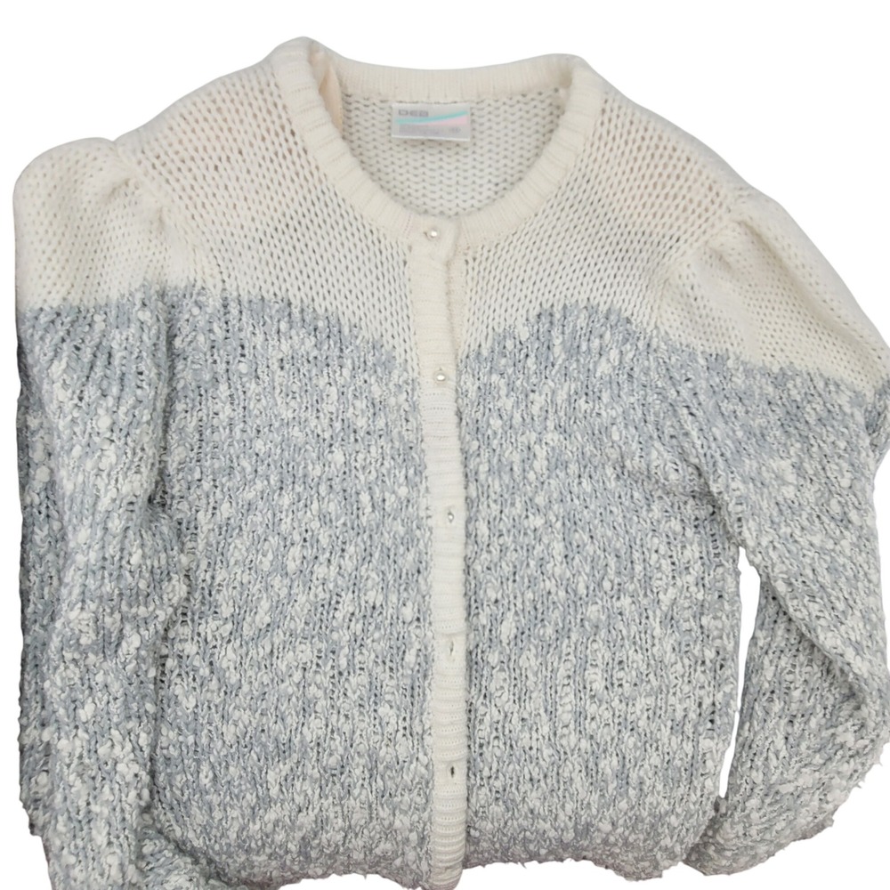 Vintage 80s 90s DEB Popcorn Knit Puff Sleeve Cardigan Cottagecore Coquette M